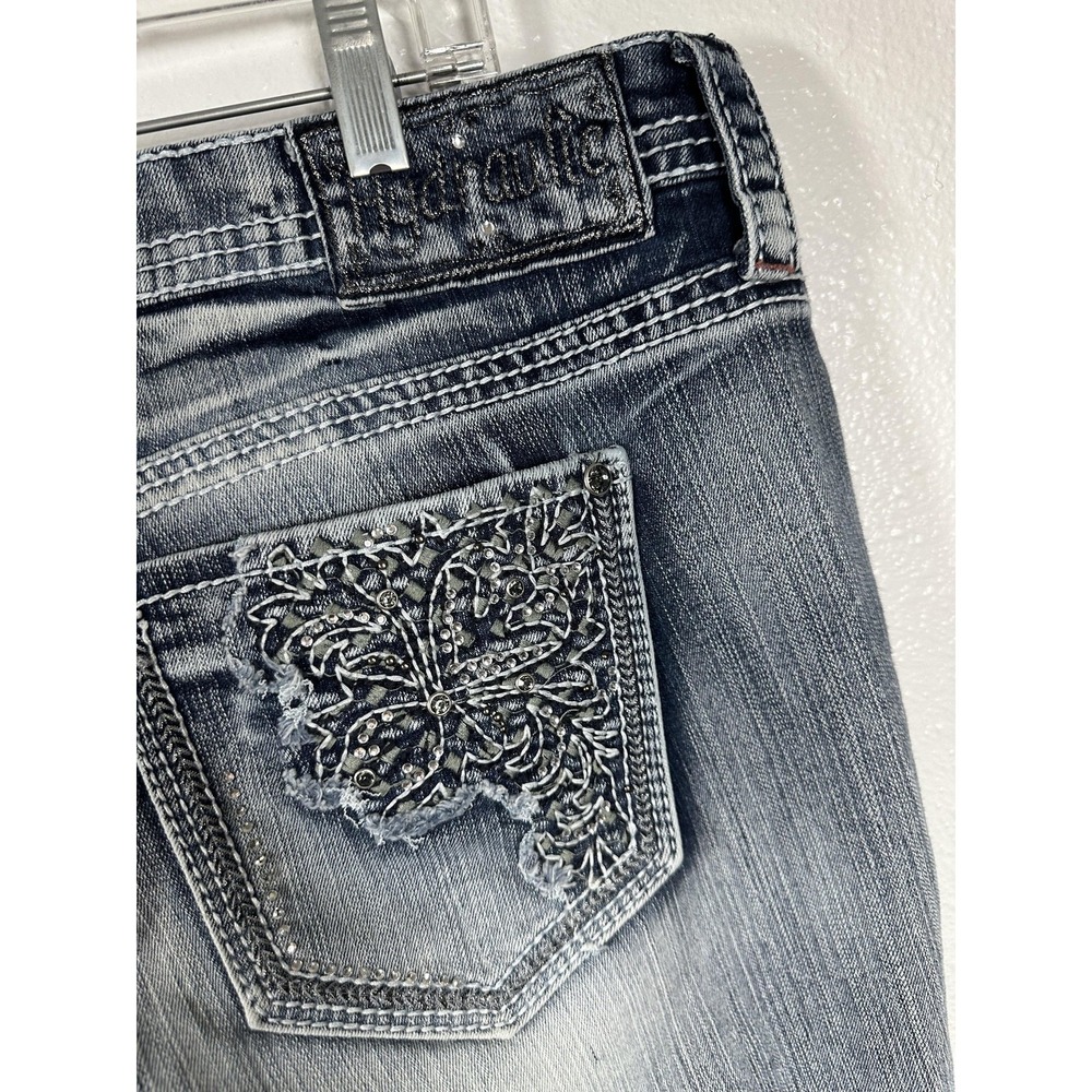 Hydraulic Bailey Jeans Womens 22 Blue Distressed Embroidered Capri Cropped Denim - Picture 10 of 10